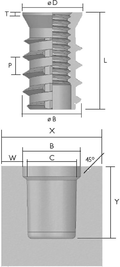 THREAD INSERTS REDUCED HEAD Drawing