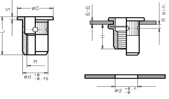 KD-NUTS FLAT HEAD KNURLED Drawing