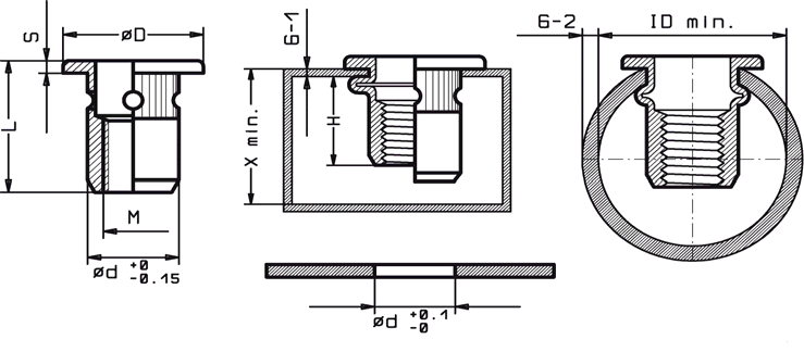 KD-NUTS FLAT HEAD KNURLED Drawing