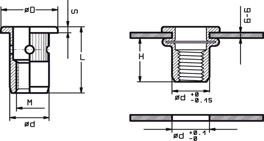 KD-NUTS FLAT HEAD KNURLED Drawing